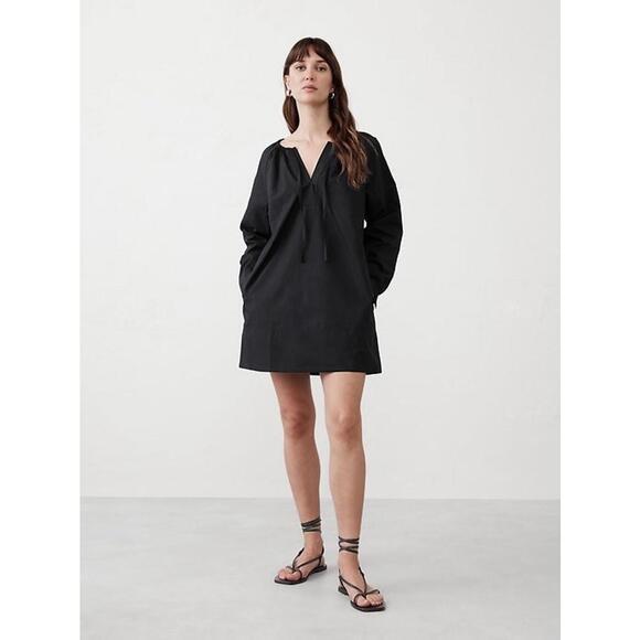 NWT Banana Republic Tie Neck Mini Poplin Dress - Black - Size Large - Old Money - Picture 1 of 8